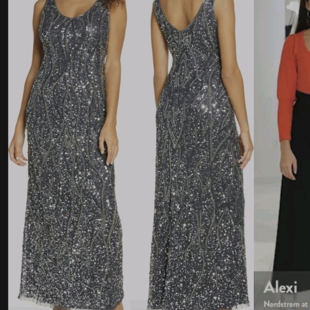 Pisarro Nights Sleeveless Sequin & Bead Gown 4